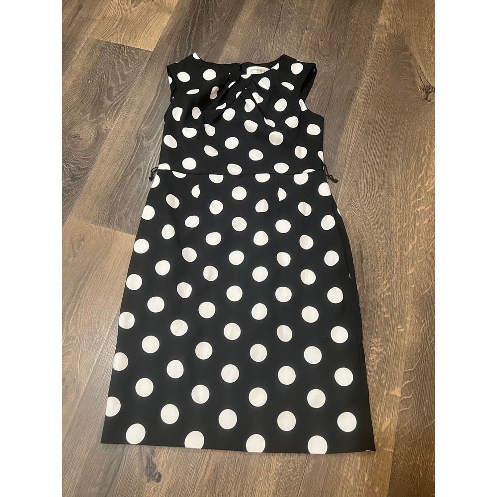 Studio I Polka Dot Dress Sleeveless Career Party Cocktail Black White 6